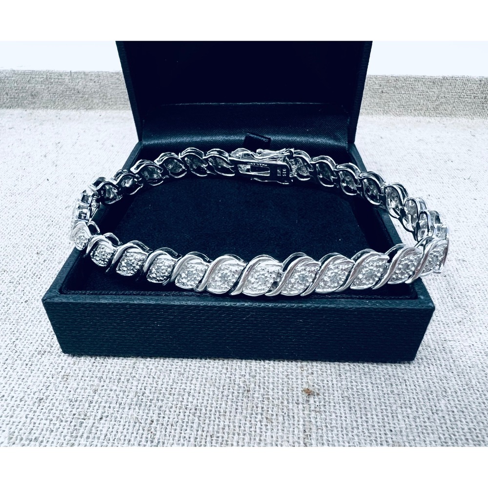O.C Tanner Sterling Silver Diamond S-Link Tennis Bracelet 7.5 Inch Thailand